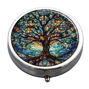 Tree Of Life Whimsical Multi-Use Mirrored Pill Box Container